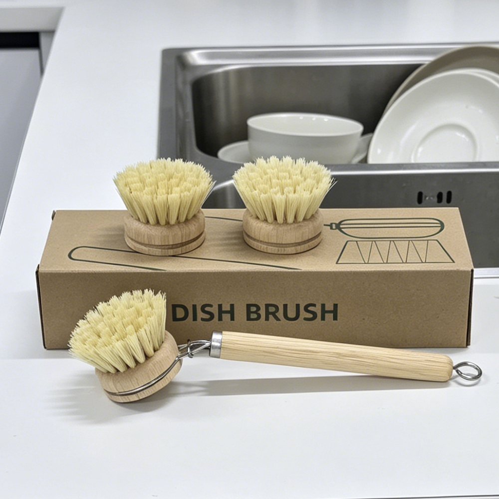 Dish Brush Bamboo - Wooden Handle Dish Brush Set with